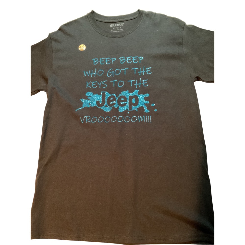 Gildan Black Jeep Vroom Vroom‎ Graphic T Shirt Glitter Sparkle Medium